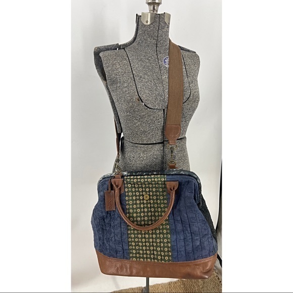 Mo & Co bags embroidered accent leather look Crossbody Mary Poppins Satchel